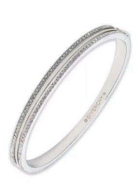 NWT! Givenchy Silver-Tone Crystal Double-Row Bangle Bracelet